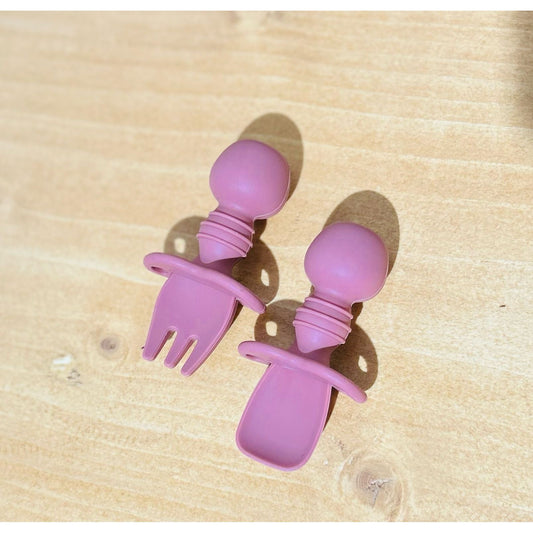 Silicone Baby Spoon and Fork Set (Pink, Blue, Sage & Cream)