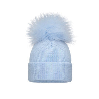 Pom Pom Envy Single Knit Hat - Pink, Blue, White