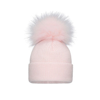 Pom Pom Envy Single Knit Hat - Pink, Blue, White