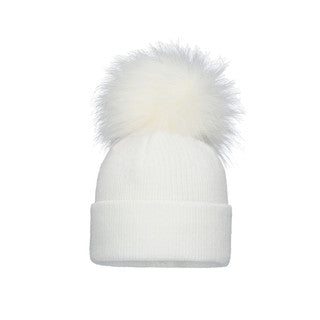 Pom Pom Envy Single Knit Hat - Pink, Blue, White