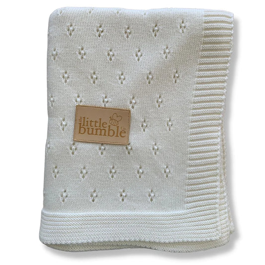 The Little Bumble Co Luxury Knitted Marshmallow Pointelle Blanket