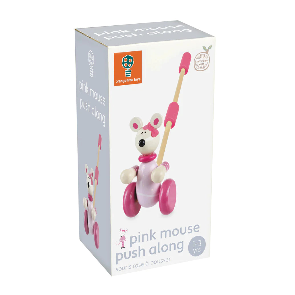 Orange Tree Toys Push Along Pink Mouse