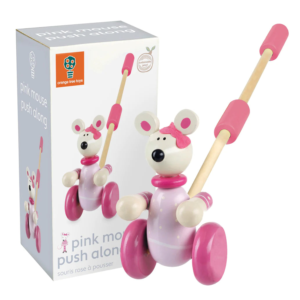 Orange Tree Toys Push Along Pink Mouse